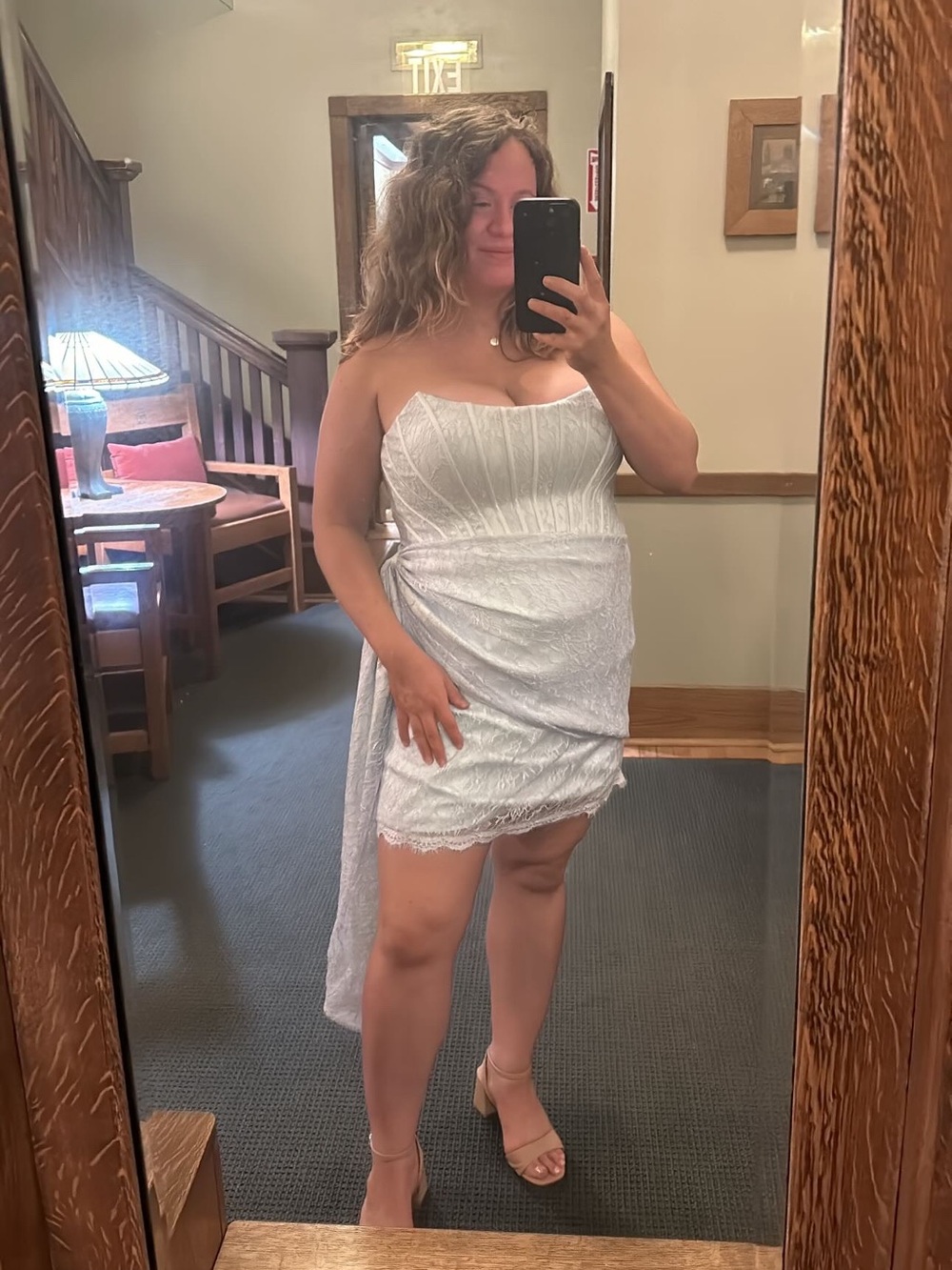 Azazie Pale Blue Lace Draped Mini Dress - Picture 5 of 5